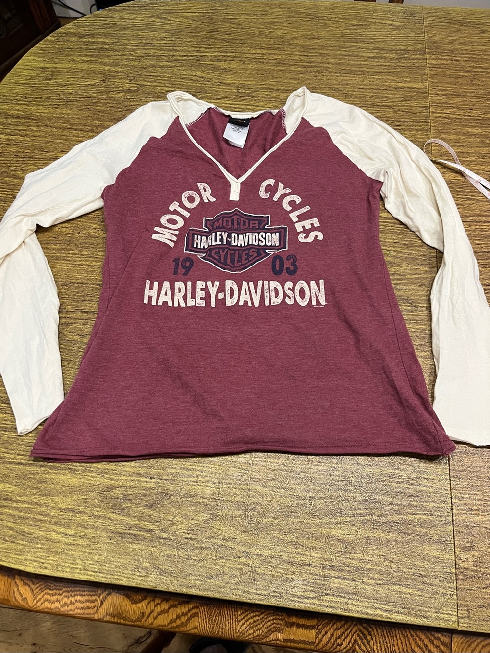 Harley-Davidson Maroon & Cream Long Sleeve Shirt